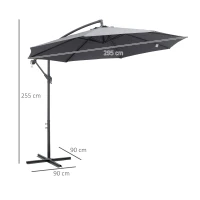 Outsunny Sombrilla de Jardín Ø295x255 cm Parasol Excéntrico Inclinable con Manivela Base Cruzada y Soporte de Metal 8 Varillas para Terraza Exterior Balcón Gris(m-3)