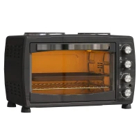 HOMCOM 36L Small Oven with 2 Hot Plates, Countertop Toaster Oven, Grill, Roast, Bake, Boil, with Timer, Adjustable Temperature, Electric Oven with Baking Tray, Grill Rack, Crumb Tray, 2600W, Black(m-11)