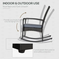 Outsunny Outdoor PE Rattan Rocking Chair, Garden Rocking Chair Set with Armrest and Cushion, Grey(m-7)