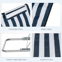 Outsunny Set of 2 Foldable Garden Beach Chair Mat Lightweight Outdoor Sun Lounger Seats Adjustable Back Metal Frame PE Fabric Head Pillow w/ Carry Bag, Blue(m-7)