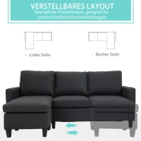 HOMCOM Ecksofa, 3 Sitzer Sofa und Kissen, Eckcouch, L-Form Couch für Wohnzimmer, Schlafzimmer 197 x 139 x 91 cm, Leinen, Dunkelgrau(m-5)