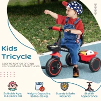AIYAPLAY Kids Trike for 2-5 Years with Adjustable Seat, Pedal, Baskets, Red(m-4)