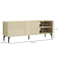 HOMCOM Meuble TV jusqu'à 65 pouces 2 niches 2 passe-câbles et 1 placard 2 portes piètement acier 150 x 40 x 56 cm jaune noir(m-3)