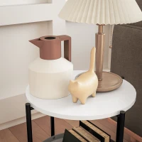 HOMCOM Runder Beistelltisch mit Stoffkorb, 2-stufiger Kaffeetisch für Wohnzimmer, Schlafzimmer, kleine Räume, Metall, Grau+Weiß(m-7)