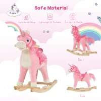HOMCOM Kids Plush Rocking Horse Ride On Unicorn w/ Sound Moving Mouth Wagging Tail Children Rocker Toy Gift 3-6 Years Pink(m-7)