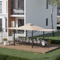 Outsunny Gazebo da Giardino 3x3 m con Tenda Parasole Laterale, Altezza 288 cm, Cachi(m-2)