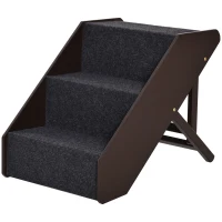 PawHut Haustiertreppe Katzentreppe Hundetreppe mit 3 Stufen für Katzen und Hunde klappbar Holz+MDF 40,8 x 56,5 x (42,5-51,5) cm(m-10)