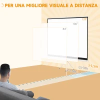 HOMCOM Telo Proiettore da 120" Formato 4:3 in Tessuto a Rete, Plastica e Metallo con Treppiedi, 244x190 cm, Bianco(m-7)