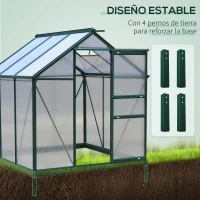 Outsunny Invernadero de Jardín 2x2 m Policarbonato y Aluminio Vivero Casero con Tragaluz Protección UV30 y Base 3,65 m² para Macetas Cultivo Plantas Flores Transparente(m-6)