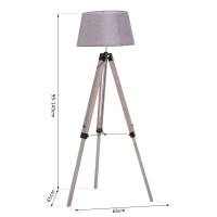 HOMCOM Tripod Floor Lamps for Living Room Bedroom, Modern Adjustable Standing Lamp with Wood Legs, Drum Fabric Shade, 99-143cm, Grey(m-3)
