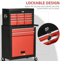 DURHAND Tool Cabinet Cart, Workshop Trolley on Wheels, 6 Drawer with Ball Bearing Slides, Lockable Roll Cab, Black and Red(m-7)