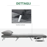 HOMCOM Poltrona Letto Singola con Schienale Regolabile su 5 Livelli e Cuscino, in Tessuto, Grigio Chiaro(m-7)