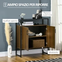 HOMCOM Armadietto Due Ante in MDF con Piano d'Appoggio in Vetro Temperato, 82x30x98 cm, Marrone e Nero(m-4)