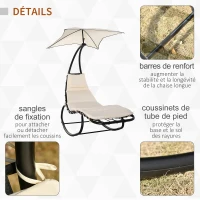 Outsunny Bain de Soleil transat à Bascule Design Contemporain avec Pare-Soleil, Matelas Grand Confort, tétière métal époxy Noir Polyester crème(m-7)