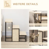 PawHut Katzentreppe, mit Kratzbrett, 3 Stufen, Spielball, robust, Stahl+Sisal, cremeweiß+schwarz, 51 x 54 x 53cm(m-5)