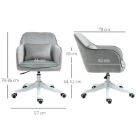 HOMCOM Chaise de bureau velours fauteuil bureau massant coussin lombaire intégré hauteur réglable pivotante 360° gris clair(m-3)