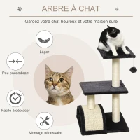 PawHut Arbre à chat arbre à grimper griffoir pour chat hauteur 72 cm balle suspendue gris foncé(m-4)