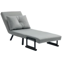 HOMCOM 4-in-1 Velvet-Feel Single Chair Bed, with Pillow - Light Grey(m-11)