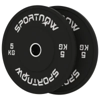 SPORTNOW Set 2 Discuri Greutăți 2x5 kg din Cauciuc cu Orificiu de 5 cm pentru Gantere și Grijuri, Ø45x2 cm, Negru(m-10)