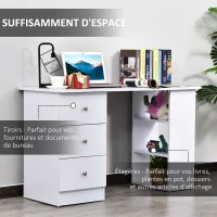 HOMCOM Bureau informatique multimédia multi-rangements 3 tiroirs 2 étagères 120L x 49l x 72H cm blanc(m-4)