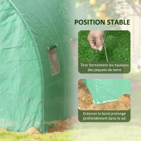 Outsunny Serre de Jardin Tunnel 12 m² 4L x 3l x 2H m Acier renforcé + PE Haute densité 140 g/m² 8 fenêtres Porte enroulable Vert(m-8)