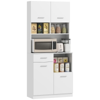 HOMCOM Mobile Dispensa in Legno con Cassetto, 4 Armadietti e 3 Ripiani Aperti, 80x35x180 cm, Bianco