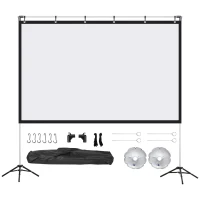 HOMCOM Projector Screen and Stand with Carry Bag, 80 Inch Portable Front & Rear Projection Screen, 4K HD 16:9 Screen for Outdoor and Indoor, Home Theater, Presentation(m-1)