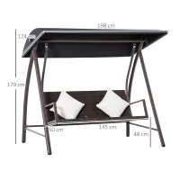 Outsunny Dondolo da Giardino 3 Posti in Rattan PE e Metallo con Cuscini e Tetto Parasole, 198x124x179cm, Marrone(m-3)