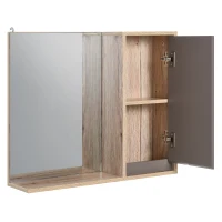 HOMCOM Spiegelschrank Badschrank Hängeschrank Badmöbel Wandschrank Mehrzweckschrank, Spanplatte+MDF, Grau+ Natur,57 x 14,2 x 49,2 cm(m-10)
