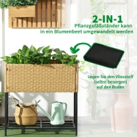 Outsunny Hochbeet, Blumenkasten, tiefe Ablage, Metallrahmen/Polyrattan, 70 x 30 x 72 cm, Sandfarben(m-7)