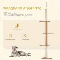 PawHut Albero Tiragraffi per Gatti a 4 Livelli con Altezza Regolabile, Marrone, 43x27x228-260cm(m-4)