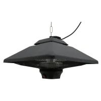 Outsunny Calefactor Exterior 1000/2000W Estufa Colgante de Techo Infrarrojos Radiante Halógeno con Control Remoto Luz LED para Interior y Exterior 43x43x25 cm Negro(m-11)