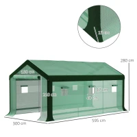 Outsunny Invernadero de Túnel 6x3x2,8 m con 6 Ventanas Cubierta de PE Anti-UV y 2 Puertas Enrollables con Cremallera Verde(m-3)