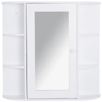 HOMCOM Armoire Murale avec Miroir Salle de Bain Meuble Miroir avec Rangement Toilettes 1 Porte + étagères latérales Blanc(m-15)