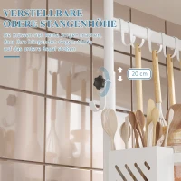 HOMCOM Abtropfgestell, höhenverstellbar, mit Küchenrollenhalter, Messerhalter, Haken, rostfreier Metallrahmen, Weiß(m-6)