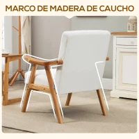 HOMCOM Butaca de Salón Tapizado en Terciopelo con Patas de Madera para Oficina Dormitorio 68x74x82 cm Crema(m-5)