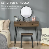 HOMCOM Set Tavolo per Trucco con Sgabello e Specchio Makeup, in Legno e Metallo, Color Noce(m-5)
