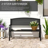 Outsunny Gartenbank Sitzbank Parkbank 2-Sitzer Garten Stahl Schwarz B127 x T60 x H87cm(m-4)