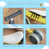 HOMCOM Draisienne vélo Enfant Design Abeille 4 Roues Selle Guidon Ergonomique métal PP Jaune(m-7)