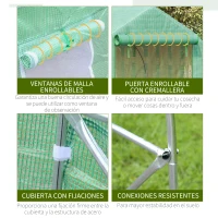Outsunny Invernadero de Túnel 450x300x205 cm Invernadero de Jardín con 6 Ventanas Cubierta de Polietileno PE 140 g/m² y Estructura de Acero para Cultivo Plantas Jardín Terraza Verde(m-7)