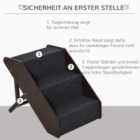 PawHut Haustiertreppe Katzentreppe Hundetreppe mit 3 Stufen für Katzen und Hunde klappbar Holz+MDF 40,8 x 56,5 x (42,5-51,5) cm(m-7)