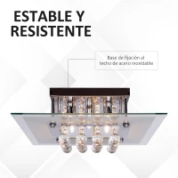 HOMCOM Lámpara de Techo de Cristal K9 para Bombillas G9 Máx. 40W Lámpara de Cristal Moderna para Dormitorio Salón Acero Inoxidable 40x40x16 cm(m-5)