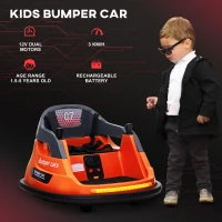 HOMCOM Bumper Car, 360° Rotation Spin 12V Kids Electric Car with Lights, Music, for Ages 1.5-5 Years - Orange(m-7)