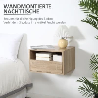 HOMCOM Nachttisch 2er-Set 1 Schublade  1 Regal schwebend Holzspanwerk Natur(m-4)