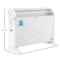 HOMCOM Stufa Elettrica da Parete e da Appoggio con Temperatura Regolabile e Timer, in Metallo e Plastica, 58.5x20x43 cm, Bianco(m-3)