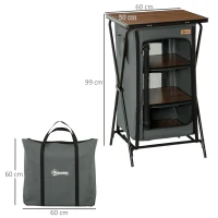 Outsunny Camping Cupboard, Aluminium Foldable Camping Kitchen Station Cook Table with Storage Shelves and Carrying Bag for BBQ Party Picnic Backyard(m-3)