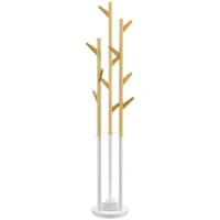 HOMCOM Appendiabiti da Terra di Design con Portaombrelli e 12 Ganci, Metallo e Bambù, 30.5x30.5x174.5cm, Legno e Bianco(m-1)