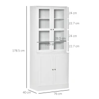 HOMCOM Modern Bookcase with Glass Doors, Display Storage Cabinet with Adjustable Shelves for Living Room, Study, Home Office, Kitchen Cupboard with Small Open Counter, White(m-3)