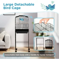 PawHut Bird Cage Budgie Cages for Finch Canary Parakeet with Stand Wheels Slide-out Tray Accessories Storage Shelf, Black(m-4)