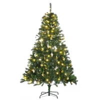 HOMCOM Árbol de Navidad Artificial Árbol de 180 cm con Luces Preinstaladas y Adornos Incluidos Ø112x180 cm Verde(m-10)